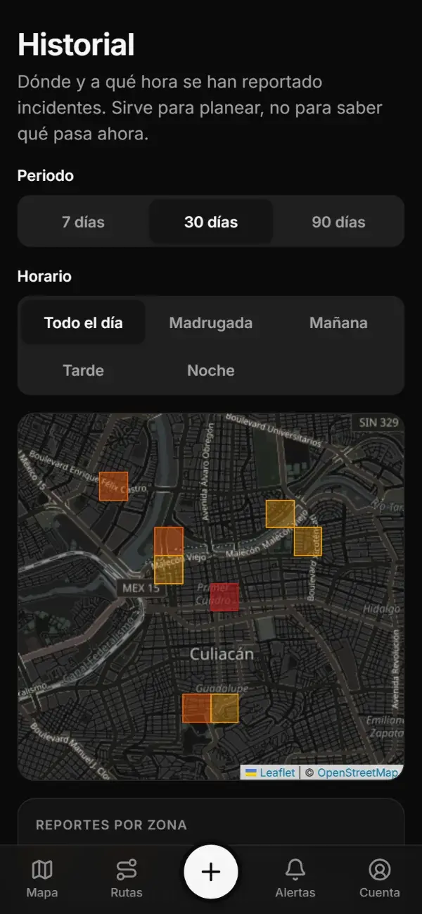 Culiacán Seguro: Historial y mapa de calor